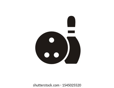 Bowling ball and the pin. Simple icon in black and white.