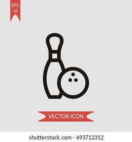 Bowling ball and pin vector icon, illustration symbol