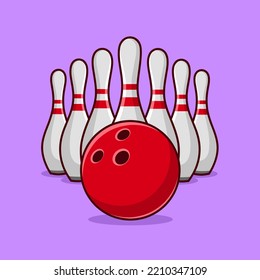 Bowling Ball and Pin Vector Illustration. Bowling Ball Icon. Sport Object Icon Concept Isolated Premium Vector. Flat Cartoon Style