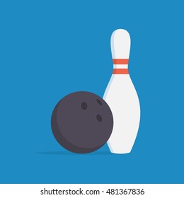 Bowling ball and pin vector set isolated from the background. Icons for a bowling alley or game in a flat style. Symbols active recreation. 