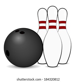 Bowling ball and pins