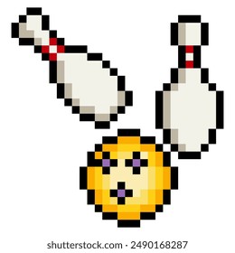  Bola de boliche y bolos en estilo de arte de 8 bits pixel