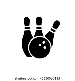 Bola de boliche e pinos em design de silhueta preta para entusiastas de esportes e competição