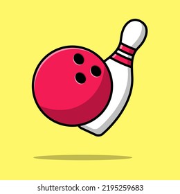 Bowling Ball With Bowling Pins Cartoon Vector Icon Illustration. Flat Cartoon Concept
