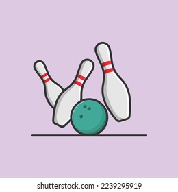 Bowling Ball With Bowling Pins Cartoon Vector Icon Illustration. Sport Object Icon Concept Isolated Premium Vector. Flat Cartoon Style