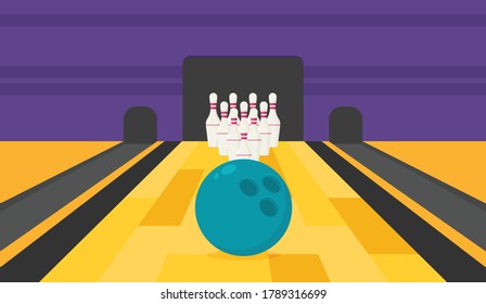 Bowling ball and pins flat vector