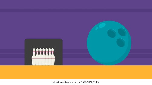 Bowling ball and pins flat vector