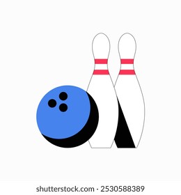 Bowling ball with pins in flat vector illustration symbolizing recreation, competition, and leisure sports, isolated on white background.