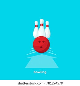 bowling ball and bowling pins, flat vector image