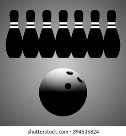 Bowling ball with pins icon