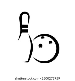 Bowling ball and pins. Bowling icon, black and white. Vector illustration