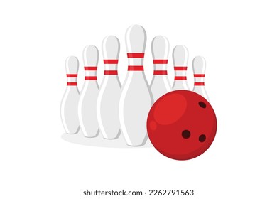 Bowling ball and pins icon isolated on white background. flat style vector design