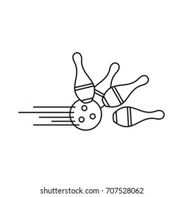Bowling ball and pins icon in outline style vector illustration for design and web isolated on white background. Bowling ball and pins vector object for label and advertising