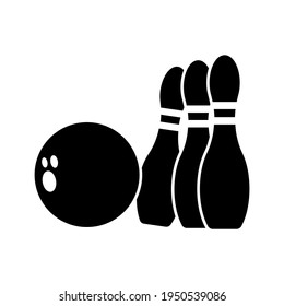 Bowling ball and pins icon. Skittles leisure game black silhouette symbol. Vector illustration.