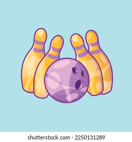 Bowling Ball with Pins Illustration in Cartoon Style