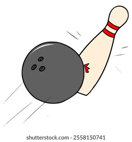 bowling ball and pins illustration hand drawn isolated vector