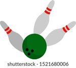 Bowling ball with pins, illustration, vector on white background.