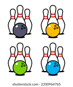Bowling Ball and Pins Illustrations With Outline