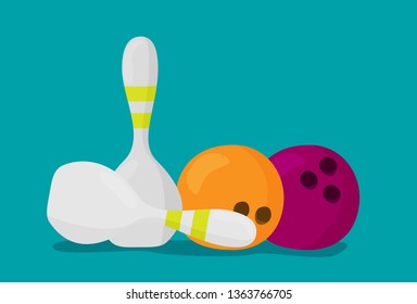 Bowling ball and pins isolated on background