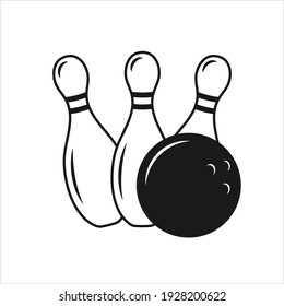 Bowling Ball And Pins Isolated On White Background. Bowling Icon, Black And White. Vector Illustration