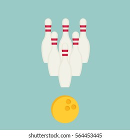 Bowling ball and pins isolated on background
