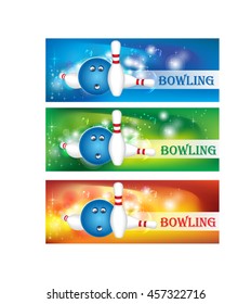 Bowling ball and pins on colored backgrounds