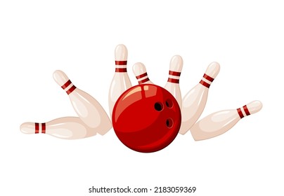 Bowling ball with pins on a white background. Strike.
