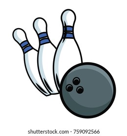 Bowling ball and pins pop art icon vector illustration graphic