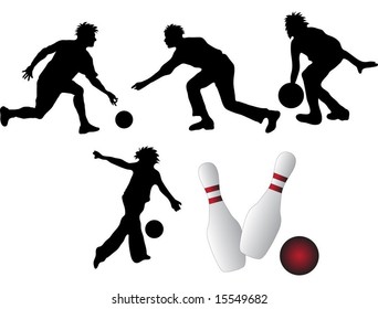 Bowling ball, pins and shadow bowlers