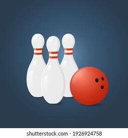 Bowling ball and pins. Sports equipment. Vector illustration