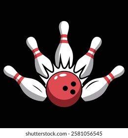 Bowling ball and pins, Sports Icon: Bowling Strike Moment