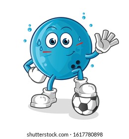 bowling ball playing football and waving cartoon. exercise and sweating. cartoon mascot vector