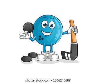 bowling ball playing hockey vector. cartoon character