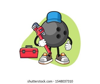 Bowling ball plumber cartoon. Mascot Character vector.