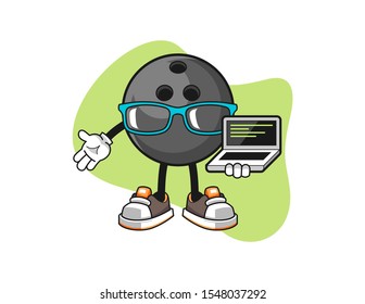 Bowling ball programmer cartoon. Mascot Character vector.