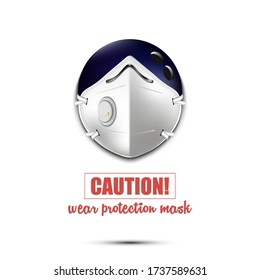 Bowling ball with a protection mask. Caution! wear protection mask. Stop coronavirus covid-19 outbreak. Risk disease. Cancellation of sports tournaments. Pattern design. Vector illustration