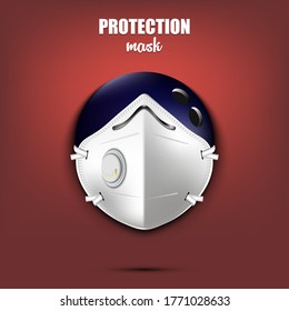 Bowling ball with a protection mask. Caution! wear protection mask. Risk disease. Cancellation of sports tournaments. Pattern design. Vector illustration