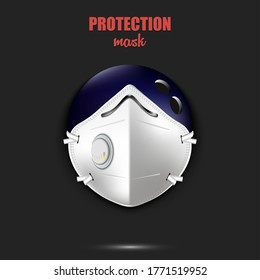 Bowling ball with a protection mask. Caution! wear protection mask. Risk disease. Cancellation of sports tournaments. Pattern design. Vector illustration