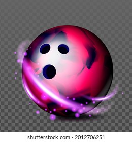 Bowling Ball Recreational Game Accessory Vector. Spherical Bowling Ball With Holes For Sportive Competition With Friends. Stylish Sphere With Abstract Light Template Realistic 3d Illustration