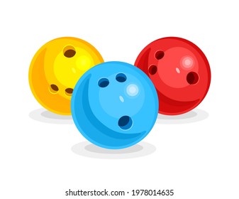 Bowling Ball, Red, Blue And Orange Isolated On White Background. Vector Illustration