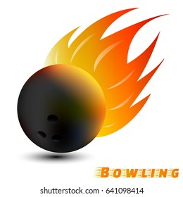 Bowling ball with red orange yellow tone fire in the white background. sport ball logo design. Bowling ball logo. Bowling logo club. vector. illustration. graphic design.

