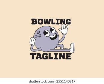 Bowling ball relaxing with Happy face Cartoon retro groovy characters Vector illustration