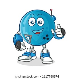 bowling ball robot humanoid ai smiling and thumbs up cartoon. cartoon mascot vector