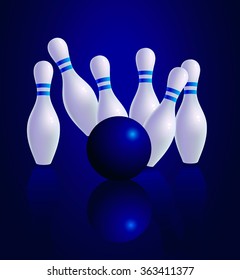 Bowling ball rolling on the track knocks skittles