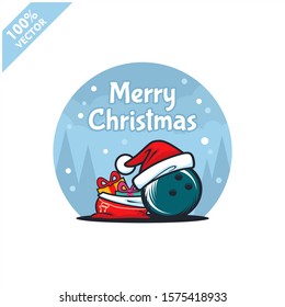 Bowling ball santa hat with christmas gift bags logo vector