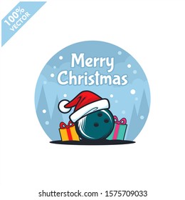  Bowling ball santa hat with christmas gift bags logo vector