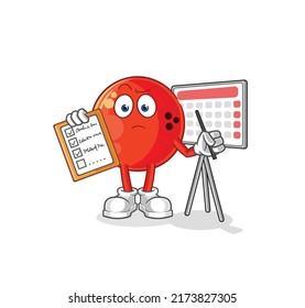 the bowling ball schedule list vector. cartoon character