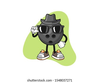Bowling ball secret agent cartoon. Mascot Character vector.