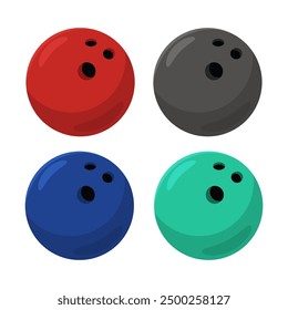 Bowling ball set of different colors flat vector illustration isolated on a background