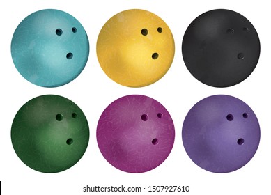 Bowling ball set isolated on white background. Realistic six ball set Illustration Vector Art